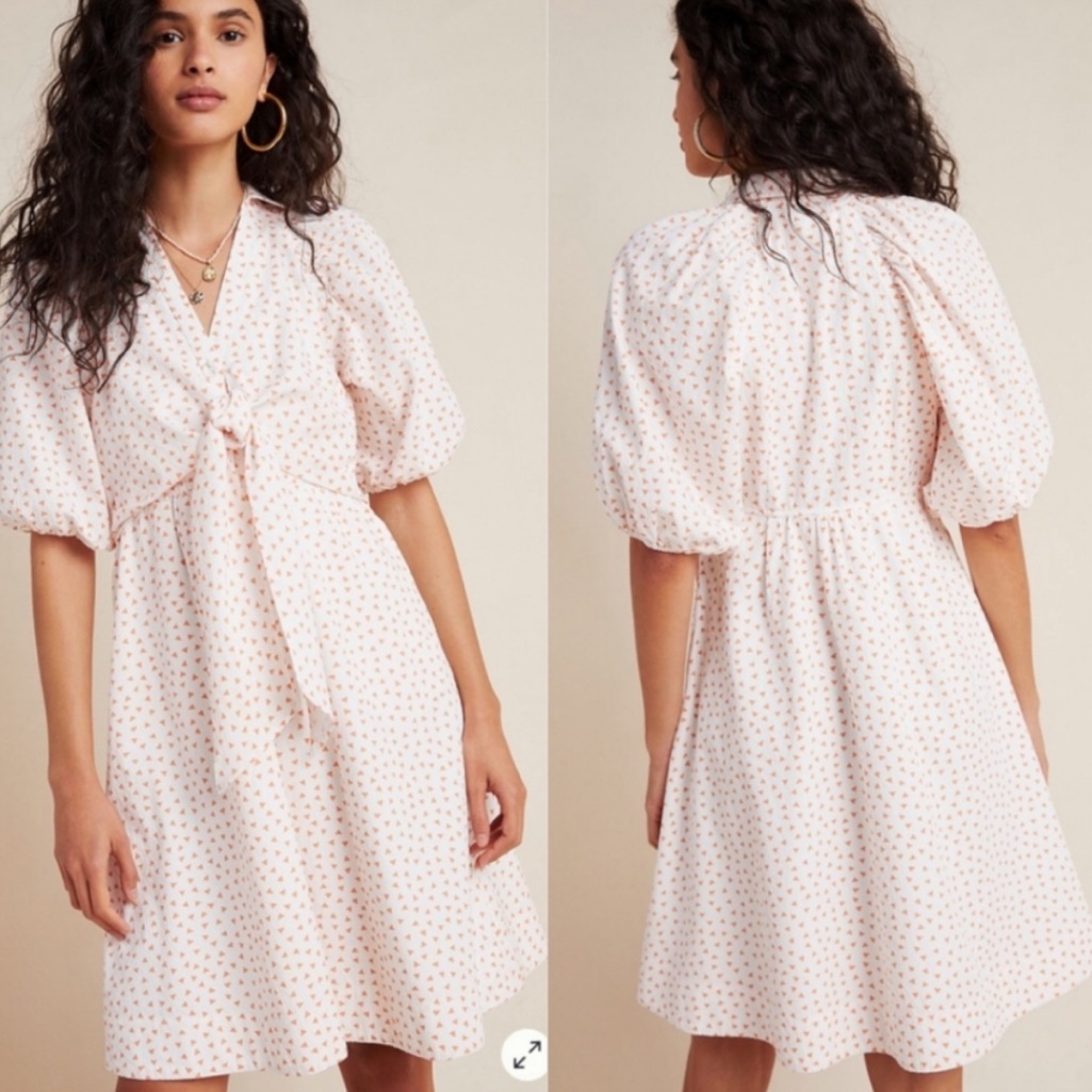 Anthropologie Cream Mini Dress With Pink Dot Print